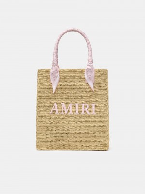 Bolsas Amiri Raffia Tote Hombre Rosas | SXDLYQ-760