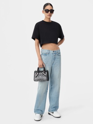 Camiseta Amiri Embroidered Cropped Tee Mujer Negros | DSOZUG-349