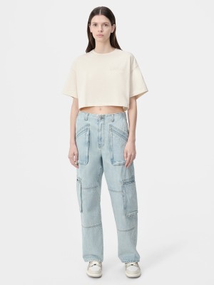 Camiseta Amiri Embroidered Cropped Tee Mujer Alabaster | SJOMHR-973