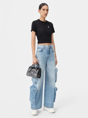 Camiseta Amiri Ma Embroidered Baby Tee Mujer Negros | LJEWQT-204