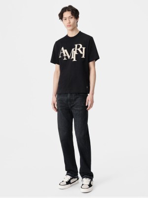 Camiseta Amiri Staggered Tee Hombre Negros | FGJNBT-251