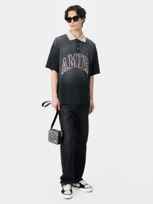 Camiseta Amiri Vintage Oversized Polo Hombre Negros | IWTVBD-293