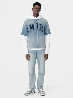 Denim Amiri Sunfaded Baseball Shirt Hombre Azules | MCDZVA-034