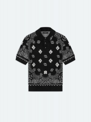 Prendas De Punto Amiri Bandana Short Sleeve Polo Hombre Negros | UIYCAW-520