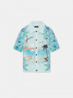 Prendas De Punto Amiri Paradise Crochet Polo Hombre Cerulean | HGQPFL-374