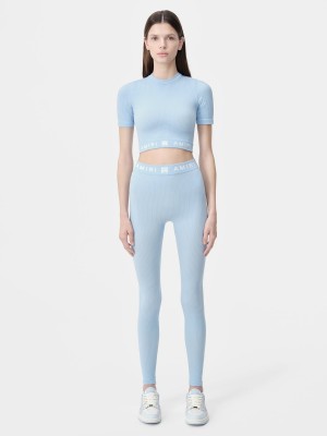 Ropa Deportiva Amiri Ma Ribbed Seamless S/S Top Mujer Cerulean | IBJOGM-785