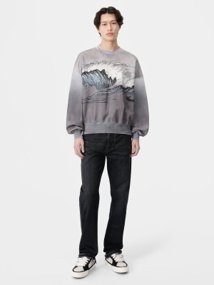 Sudaderas Amiri Vintage Wave Oversized Crew Hombre Negros | OAYIPR-863