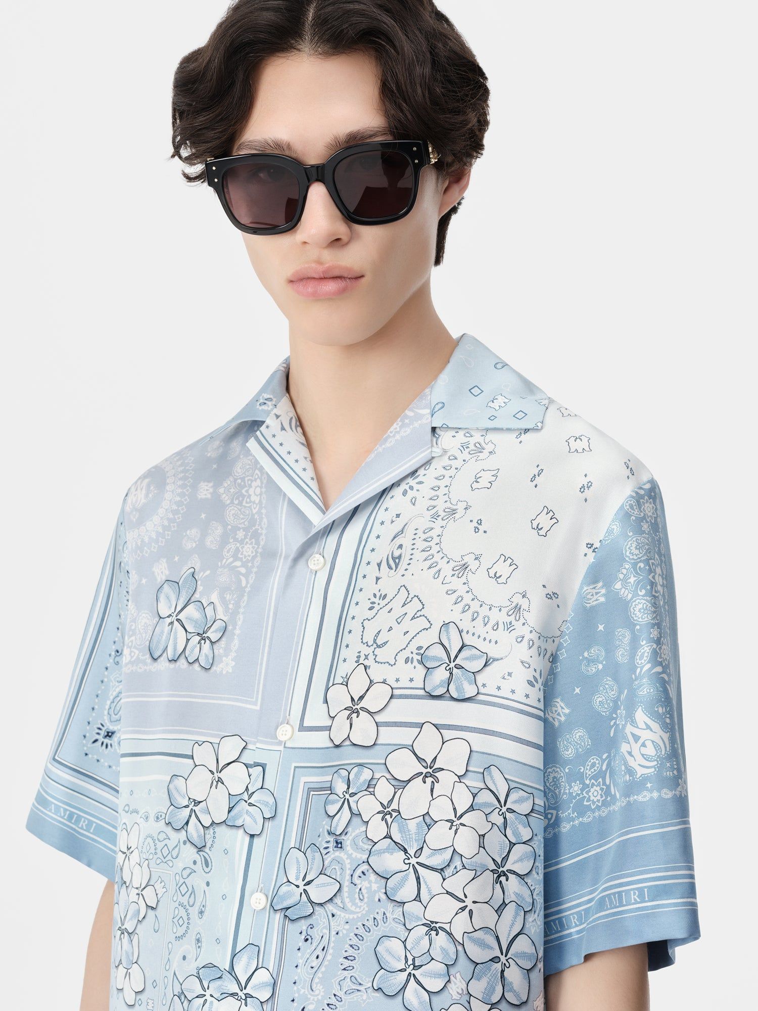 Camisas Amiri Bandana Floral Bowling Shirt Hombre Cerulean | CZQWJT-273
