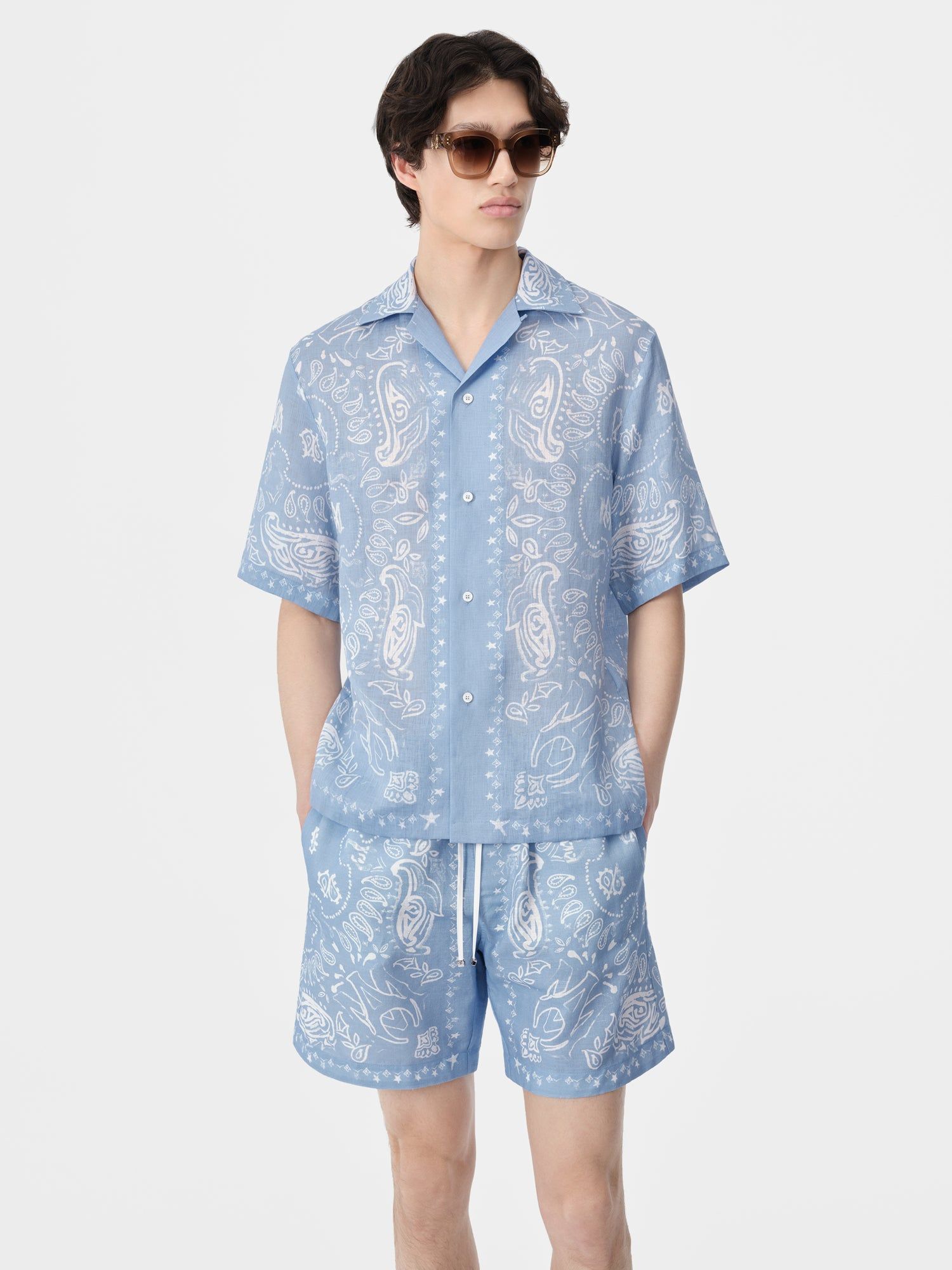 Camisas Amiri Bandana Watercolor Camp Shirt Hombre Cerulean | LEHNWB-472