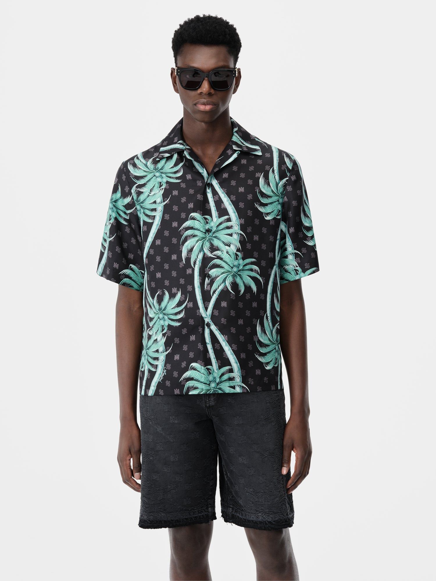 Camisas Amiri Palm Bowling Shirt Hombre Negros | POWHKX-846