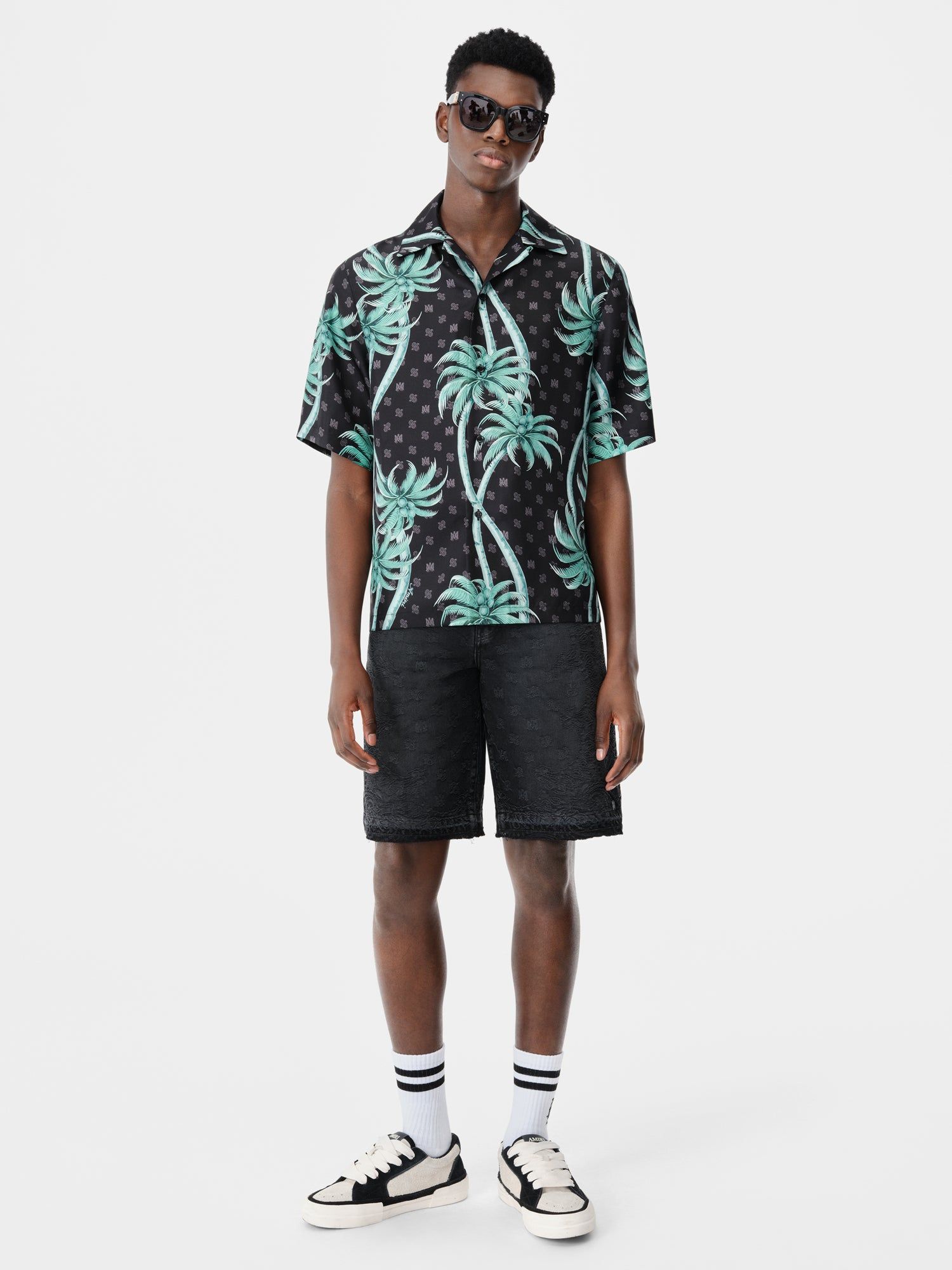 Camisas Amiri Palm Bowling Shirt Hombre Negros | POWHKX-846