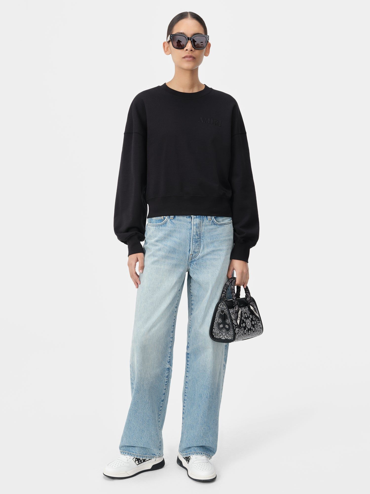 Camiseta Amiri Embroidered Crew Mujer Negros | JTKMIA-854