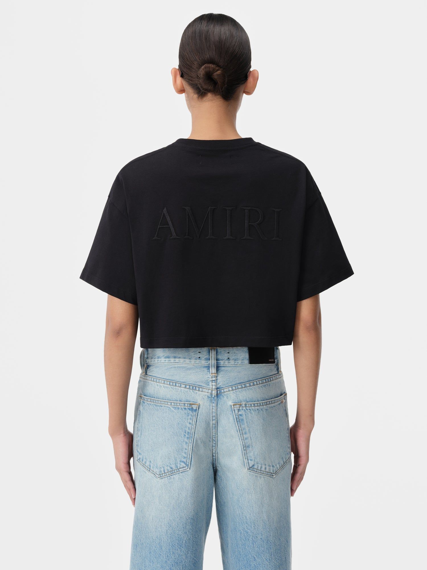Camiseta Amiri Embroidered Cropped Tee Mujer Negros | DSOZUG-349