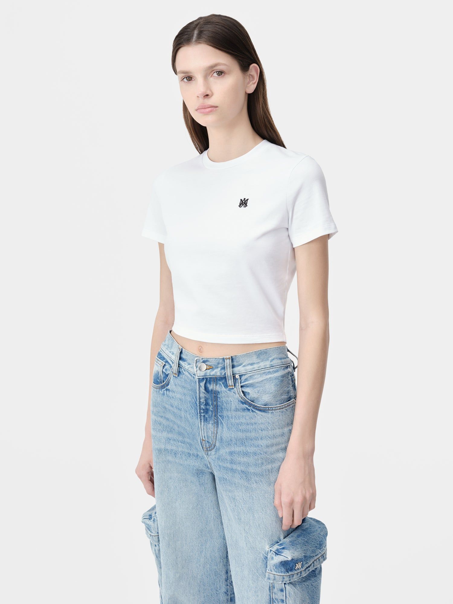 Camiseta Amiri Ma Embroidered Baby Tee Mujer Blancos | MXEBZN-046