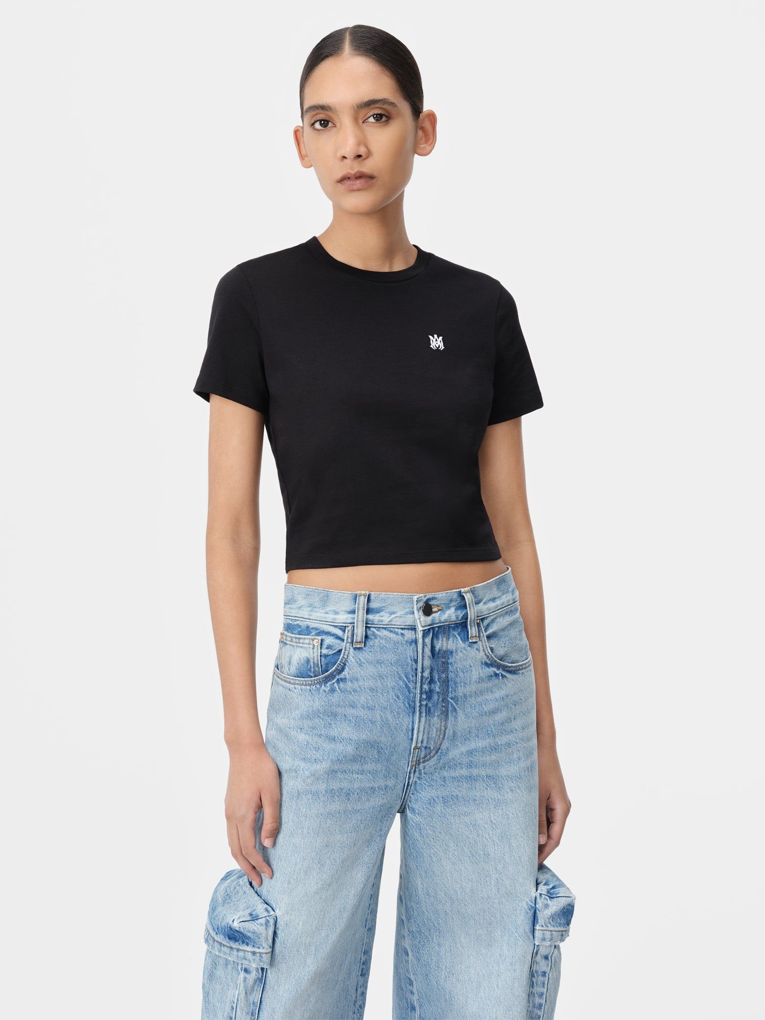 Camiseta Amiri Ma Embroidered Baby Tee Mujer Negros | LJEWQT-204