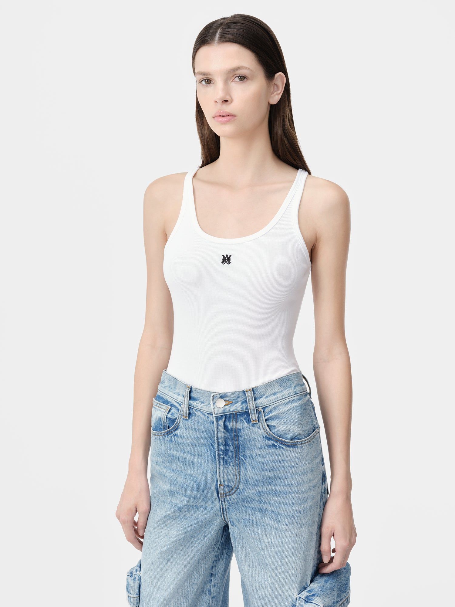 Camiseta Amiri Ma Embroidered Ribbed Tank Mujer Blancos | AVUJMN-208