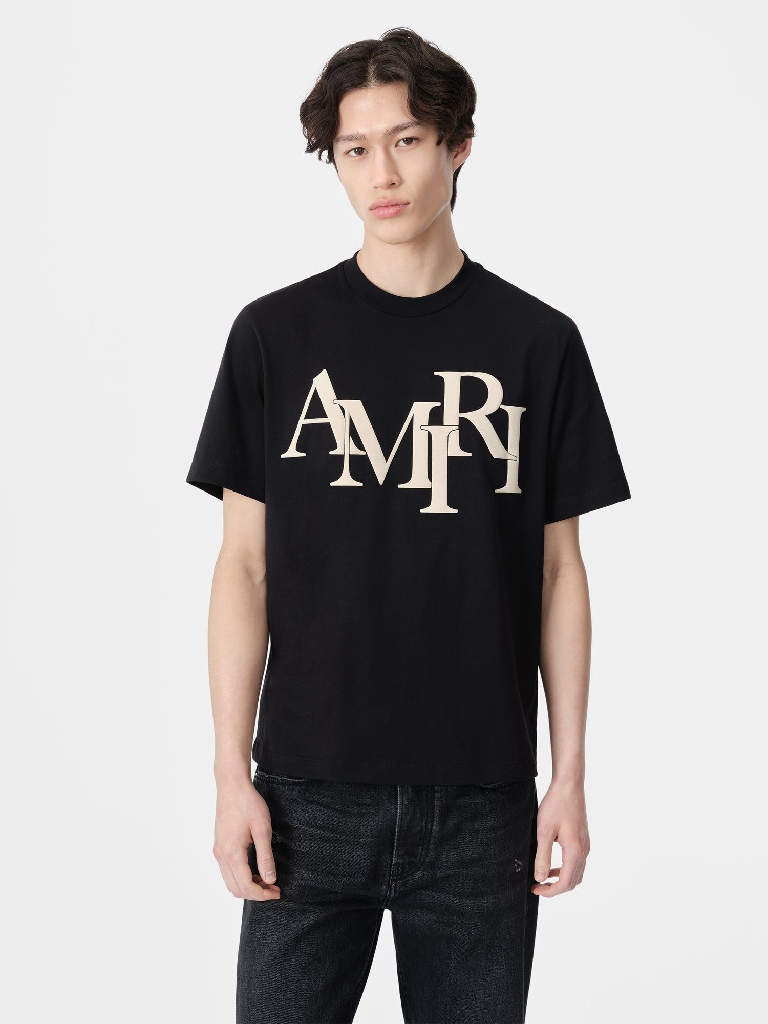 Camiseta Amiri Staggered Tee Hombre Negros | FGJNBT-251