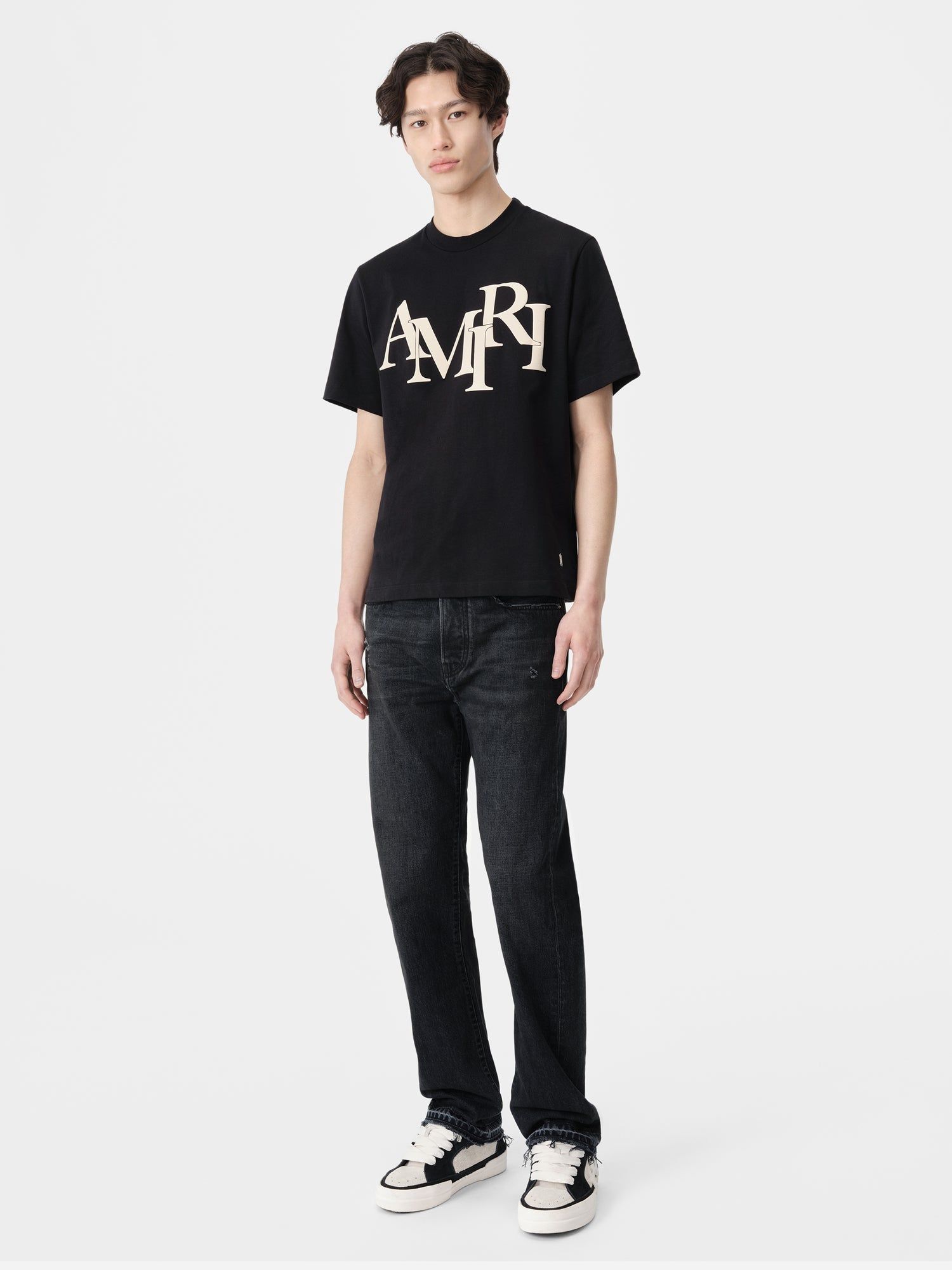 Camiseta Amiri Staggered Tee Hombre Negros | FGJNBT-251