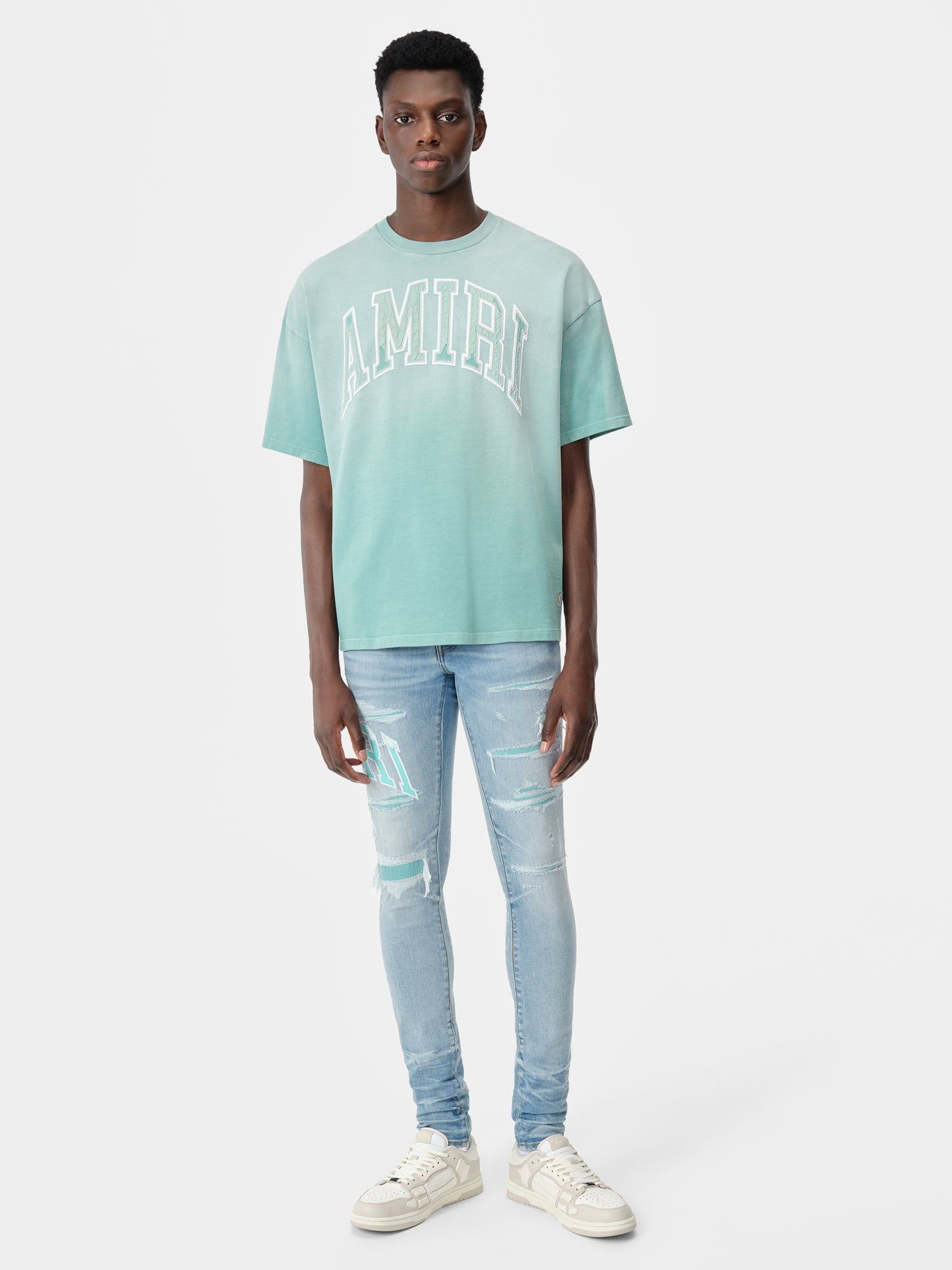 Camiseta Amiri Vintage Oversized Tee Hombre Azules | EOSHQF-307