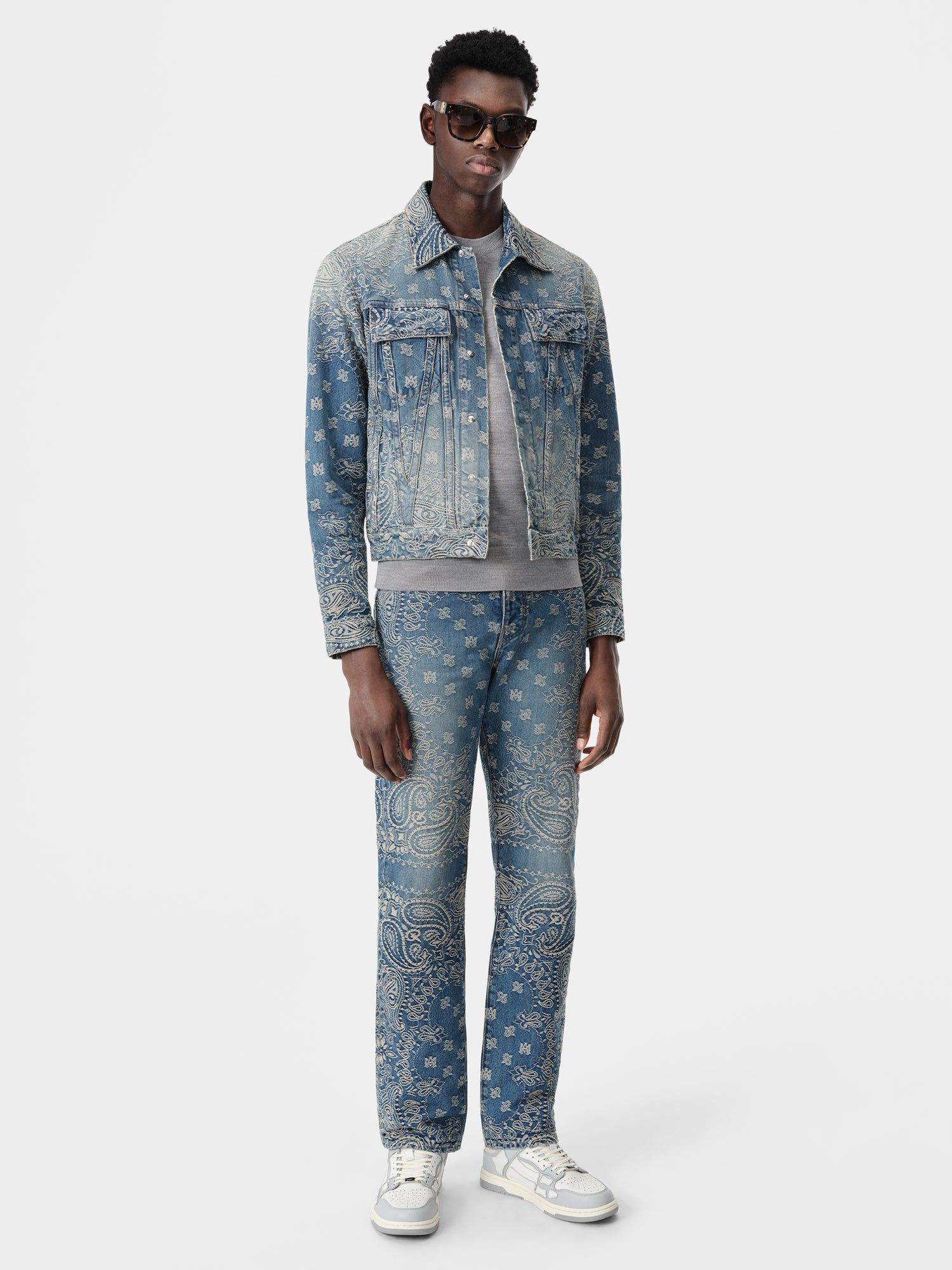 Denim Amiri Bandana Jacquard Straight Jean Hombre Azules Oscuro | HYOFEU-563