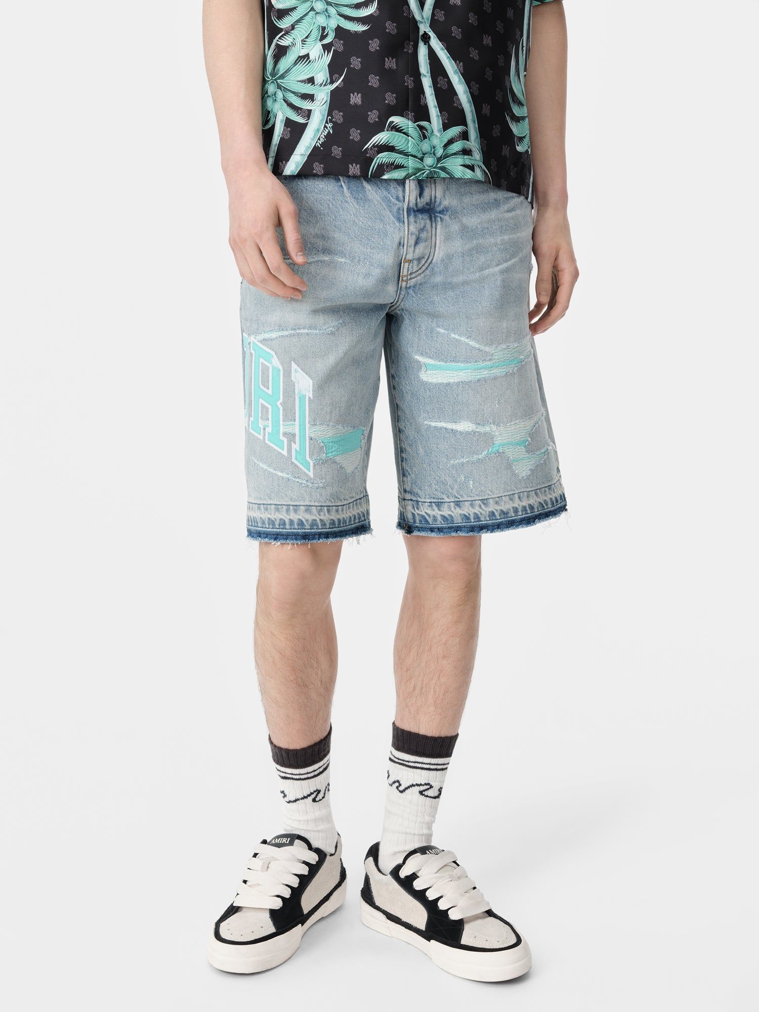 Denim Amiri Varsity Logo Repair Short Hombre Azules | DKSTEJ-039
