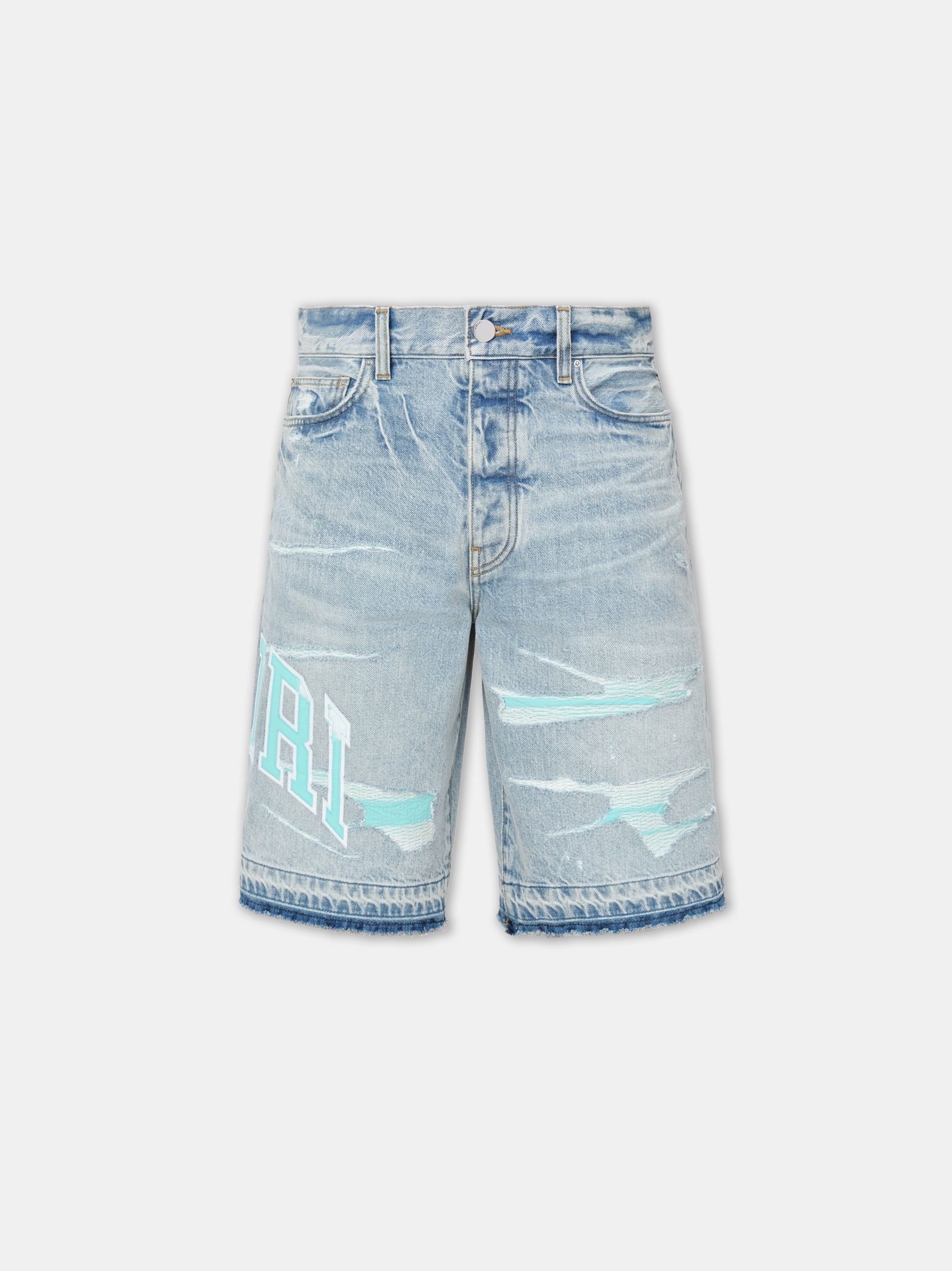 Denim Amiri Varsity Logo Repair Short Hombre Azules | DKSTEJ-039