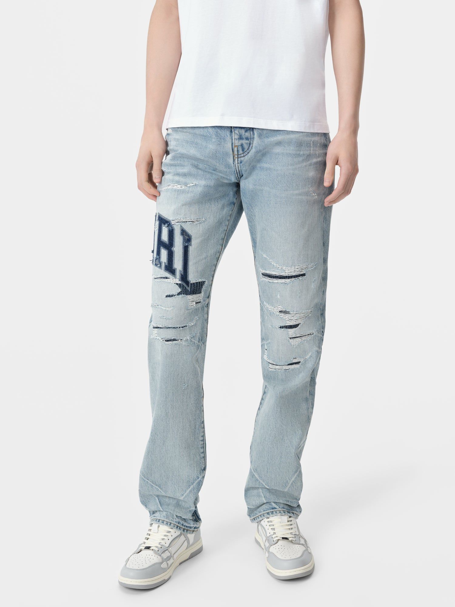 Denim Amiri Varsity Logo Repair Straight Hombre Azules | MJHSYA-512