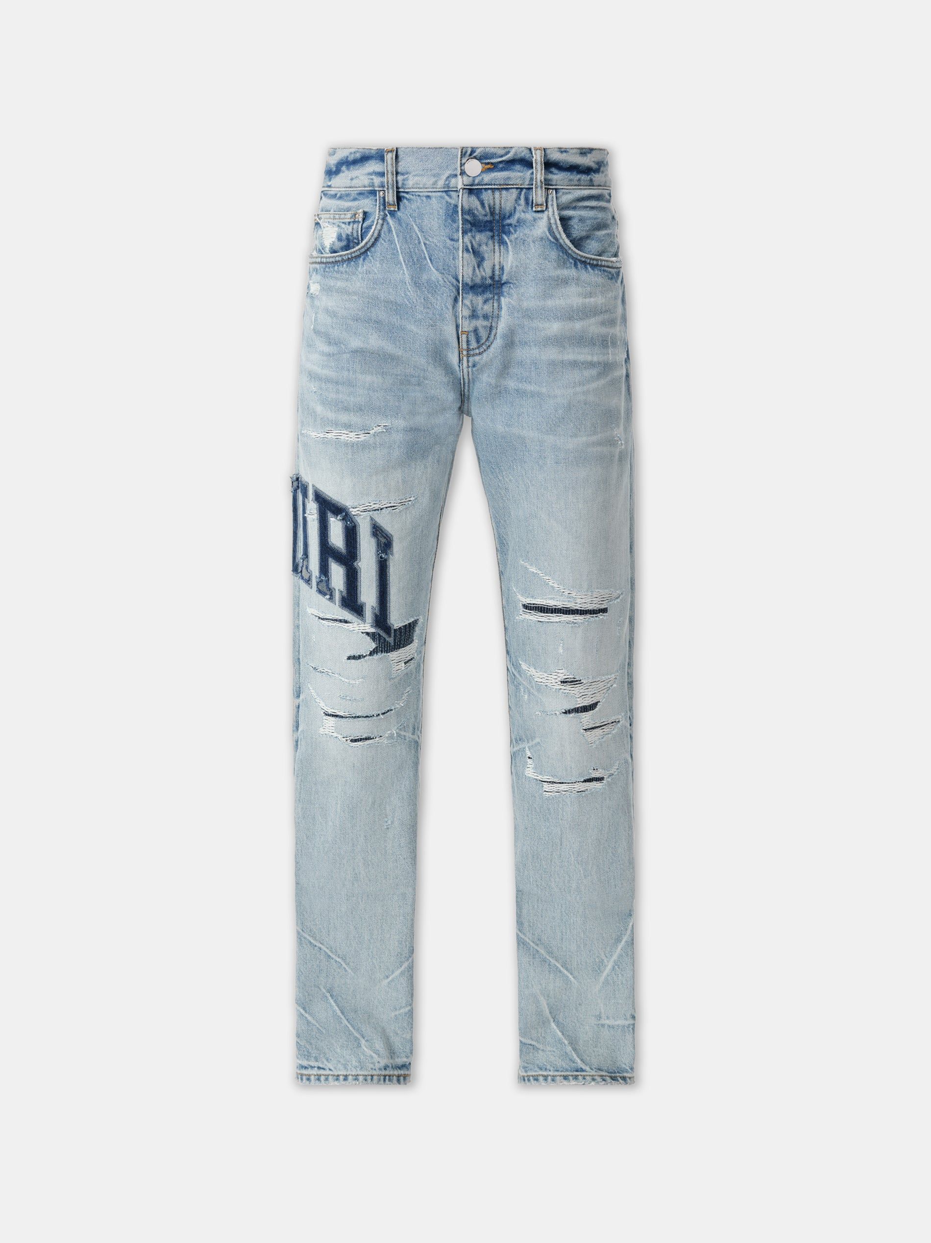Denim Amiri Varsity Logo Repair Straight Hombre Azules | MJHSYA-512