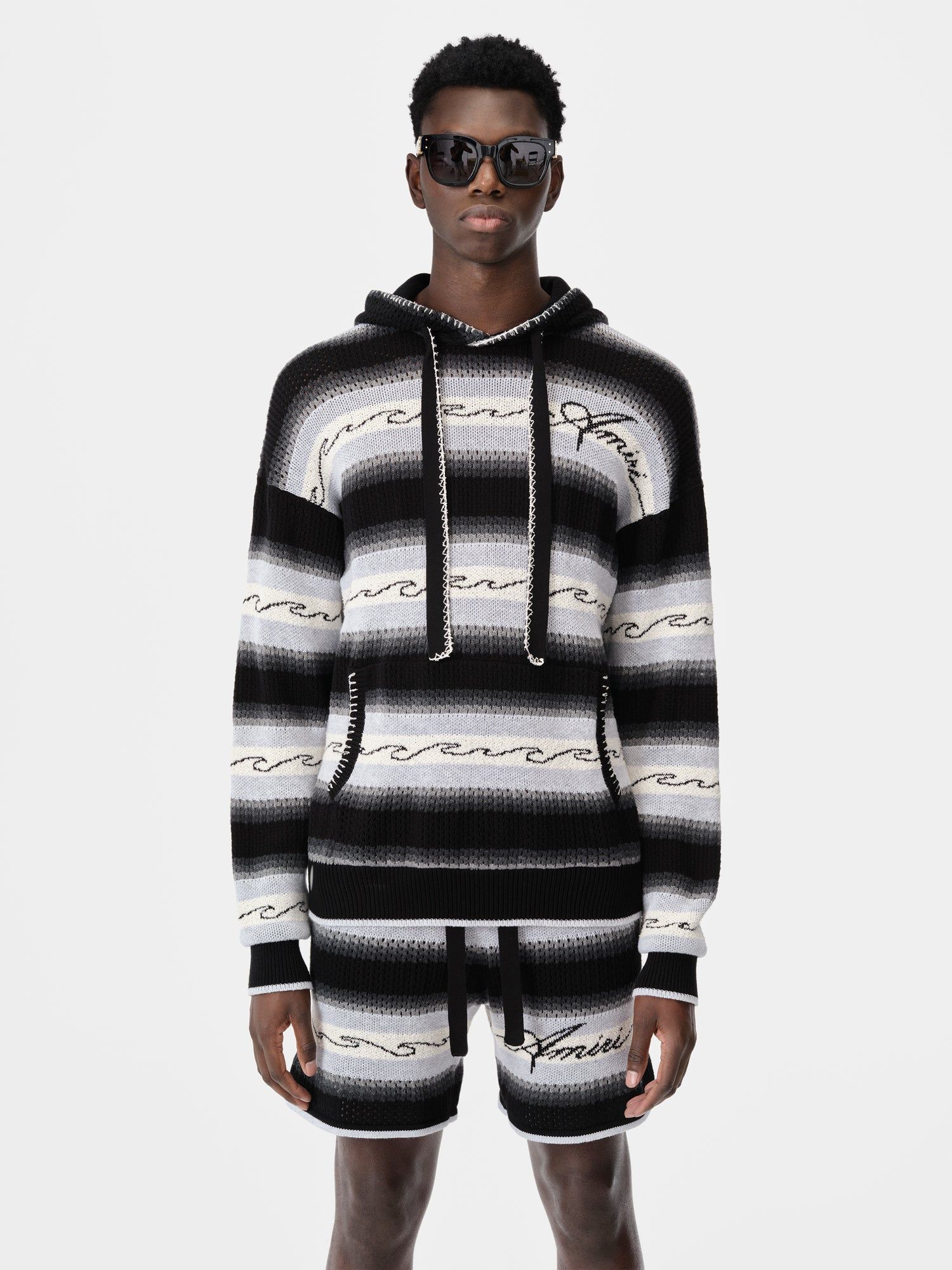 Prendas De Punto Amiri Amri Wave Baja Stripe Hoodie Hombre Negros | UVXRCP-795