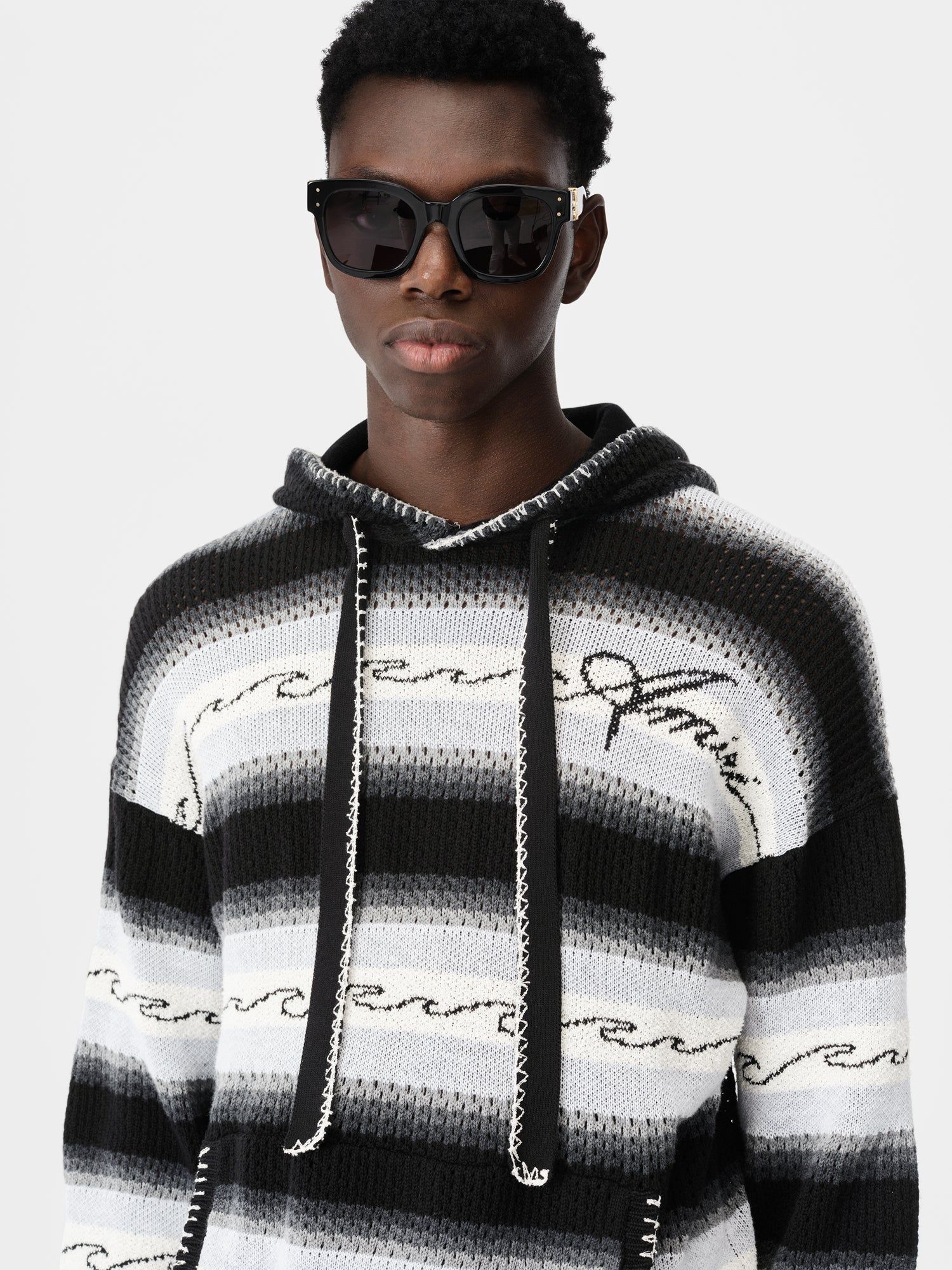 Prendas De Punto Amiri Amri Wave Baja Stripe Hoodie Hombre Negros | UVXRCP-795
