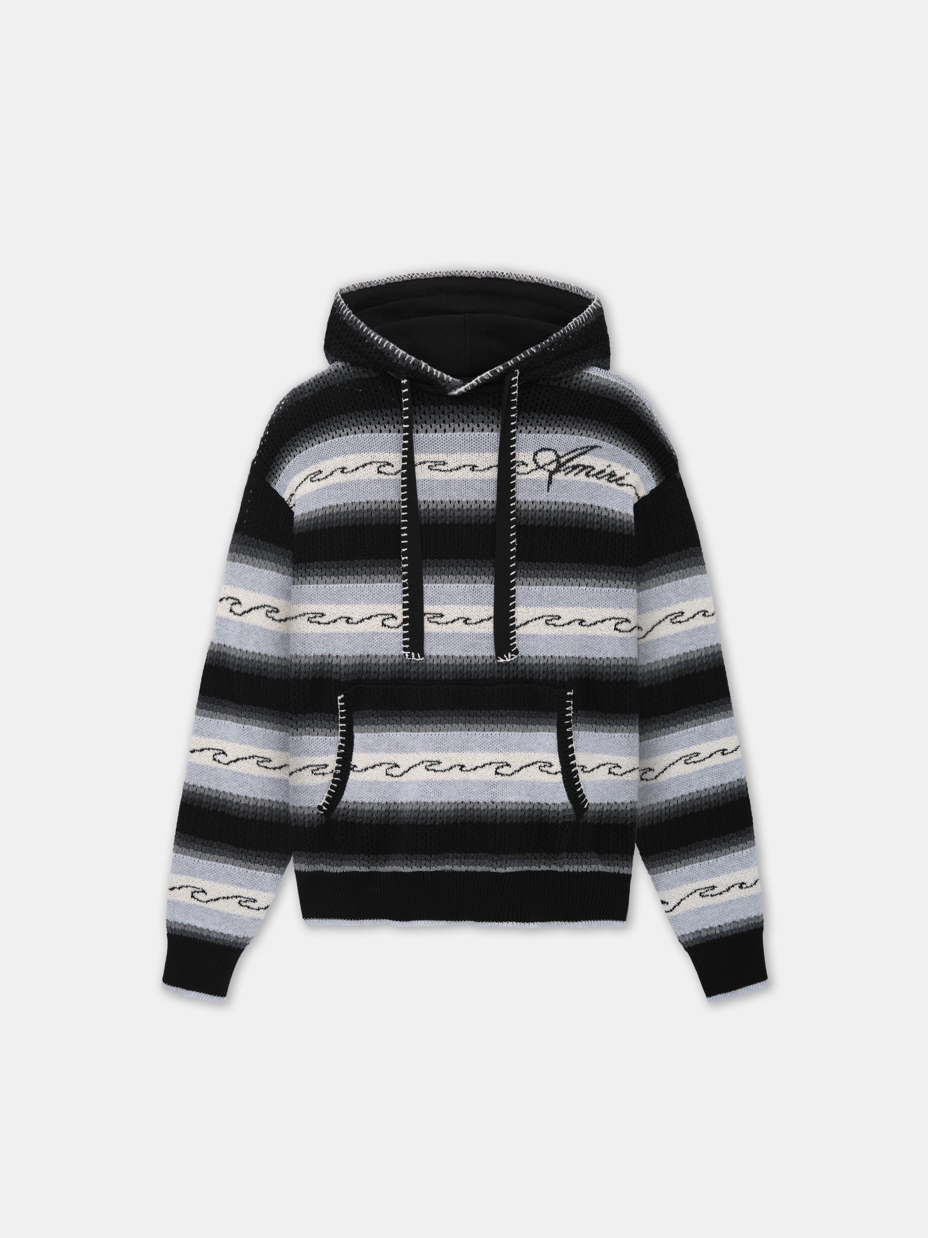 Prendas De Punto Amiri Amri Wave Baja Stripe Hoodie Hombre Negros | UVXRCP-795