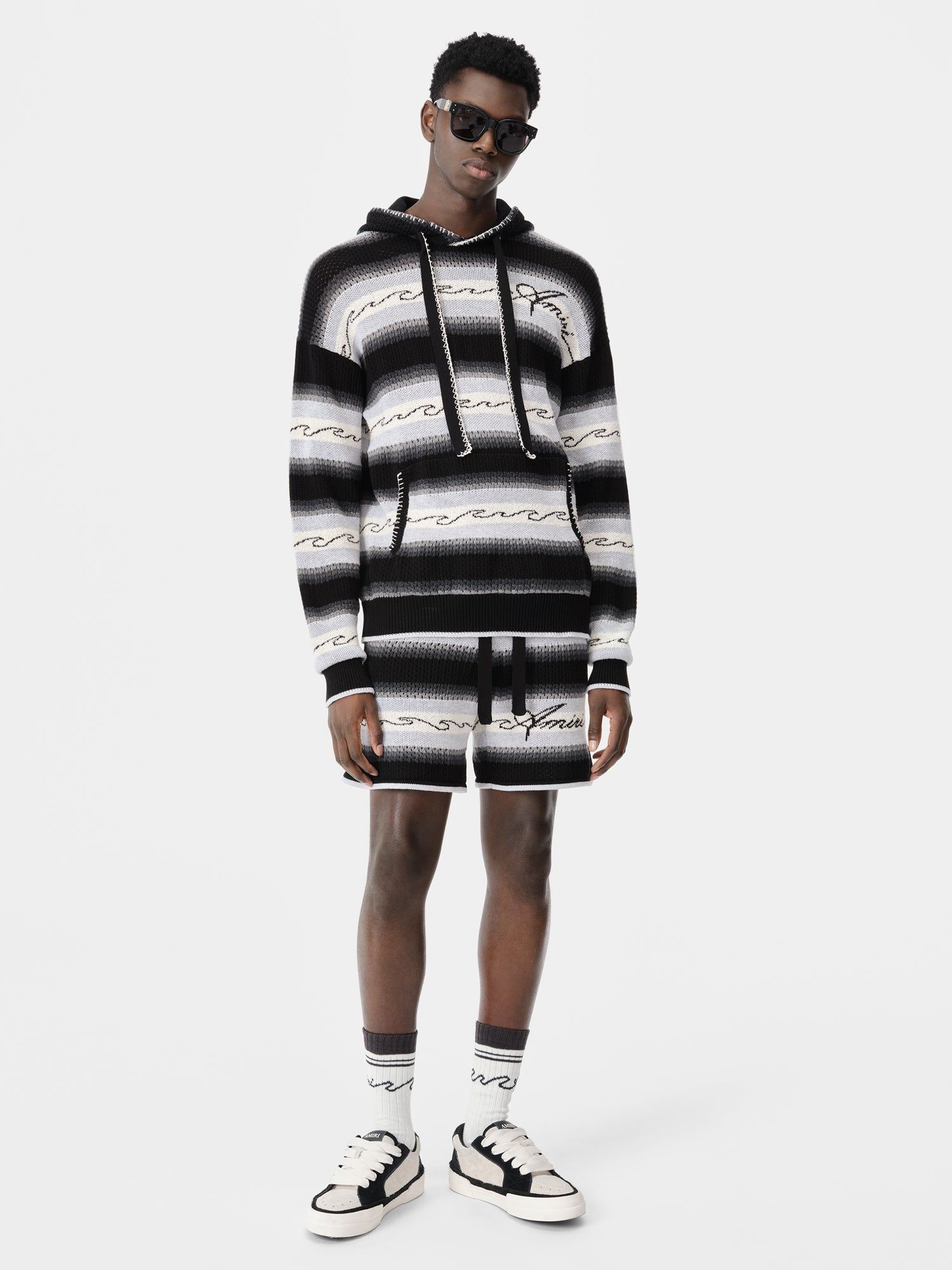 Prendas De Punto Amiri Amri Wave Baja Stripe Hoodie Hombre Negros | UVXRCP-795