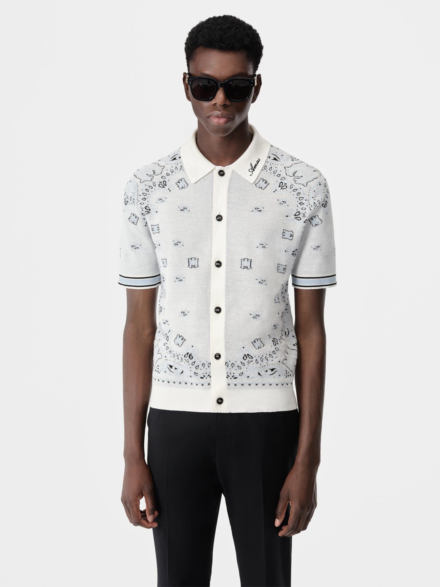 Prendas De Punto Amiri Bandana Polo Hombre Blancos Azules | FCDETI-524