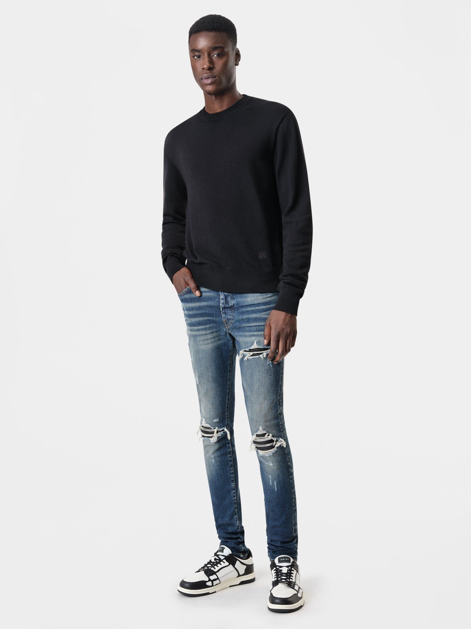 Prendas De Punto Amiri Long Sleeve Crew-black Hombre Negros | LSBUXF-938