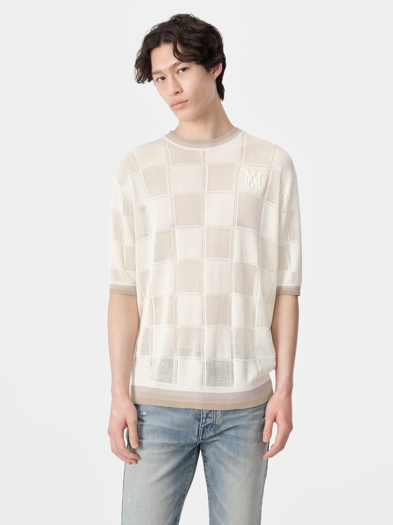 Prendas De Punto Amiri Ma Checkered Tee Hombre Birch | IQGJLK-916