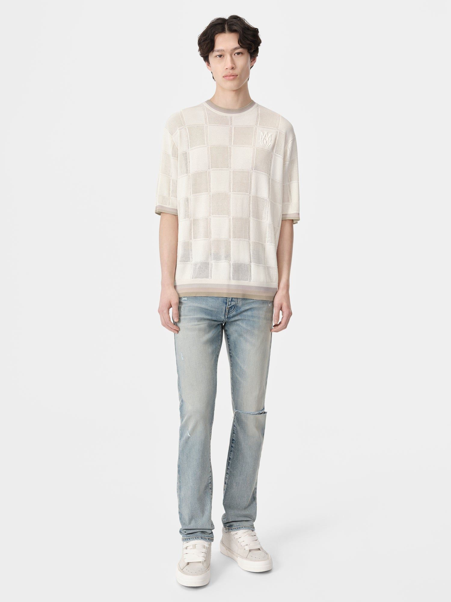 Prendas De Punto Amiri Ma Checkered Tee Hombre Birch | IQGJLK-916