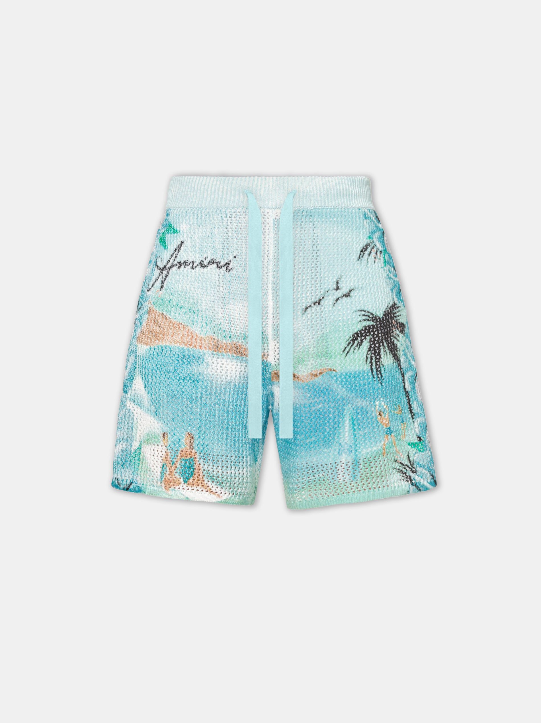 Prendas De Punto Amiri Paradise Crochet Short Hombre Cerulean | IZBEFM-083
