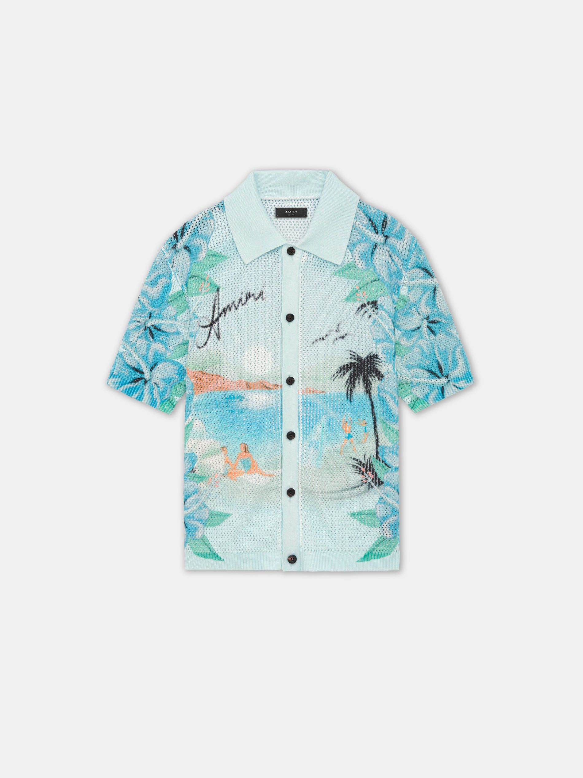 Prendas De Punto Amiri Paradise Crochet Polo Hombre Cerulean | HGQPFL-374