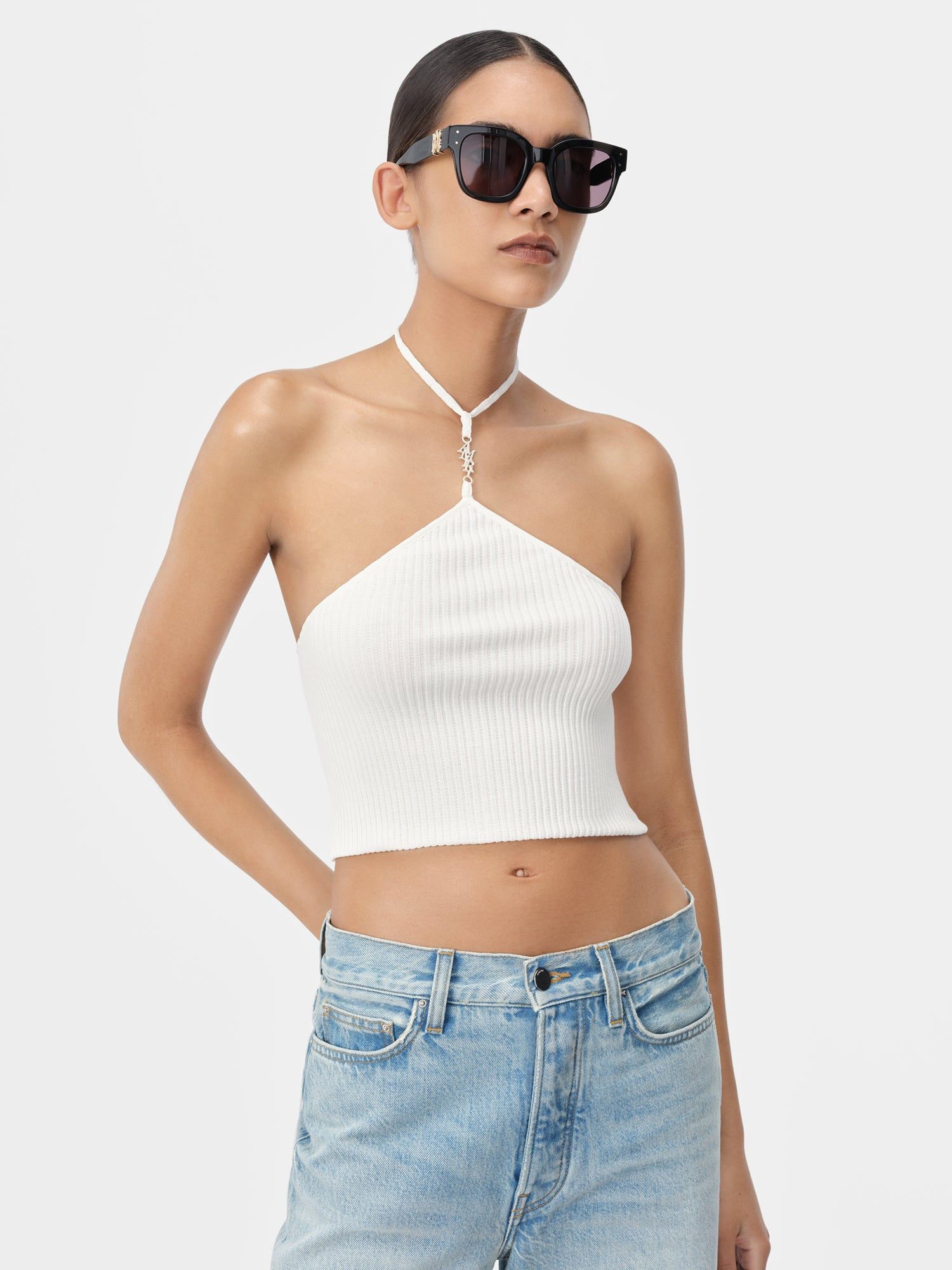 Prendas De Punto Amiri Stacked Halter Top Mujer Alabaster | YQRJHZ-023