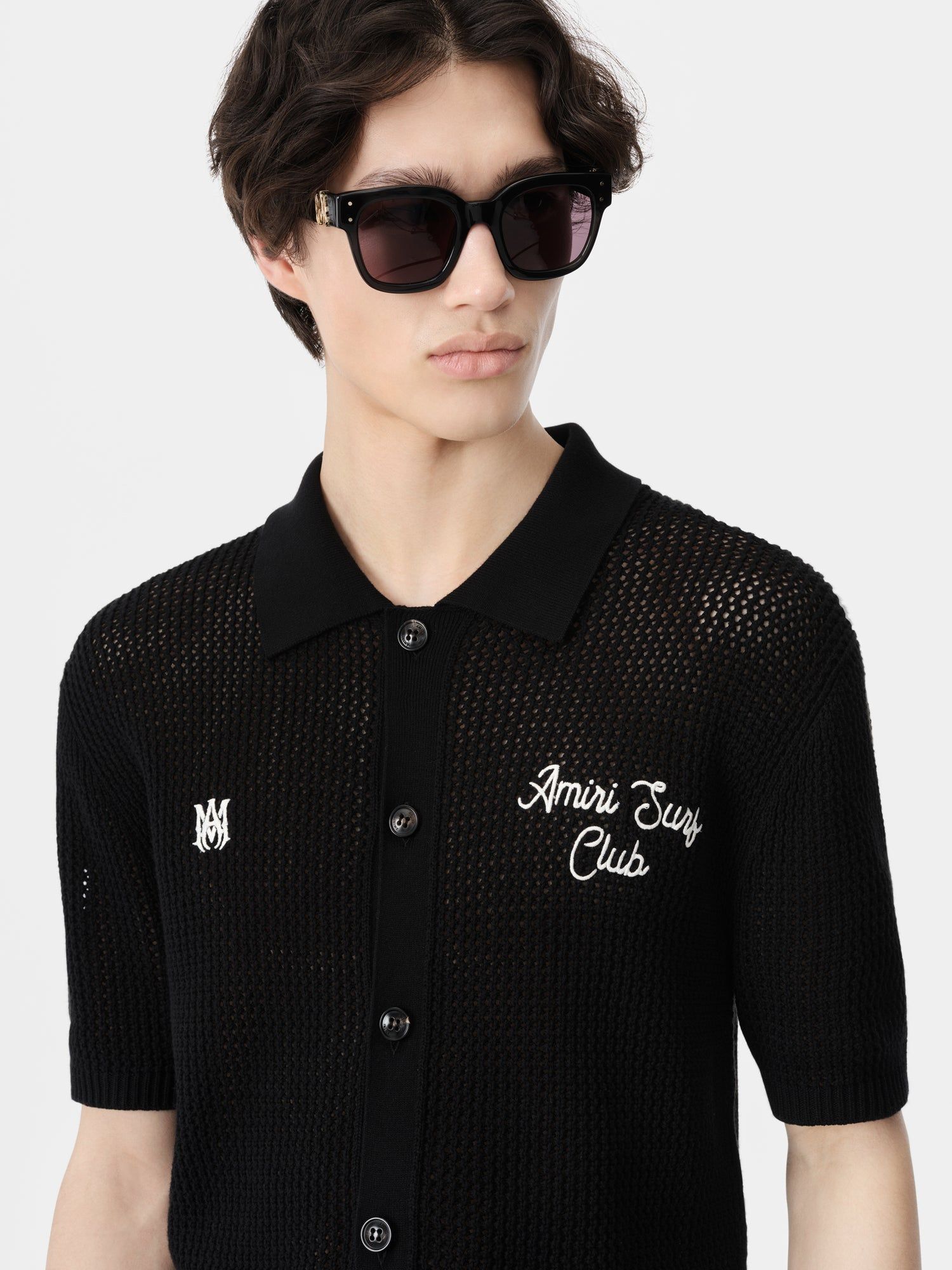 Prendas De Punto Amiri Surf Club Crotchet Polo Hombre Negros | TFQLOR-984