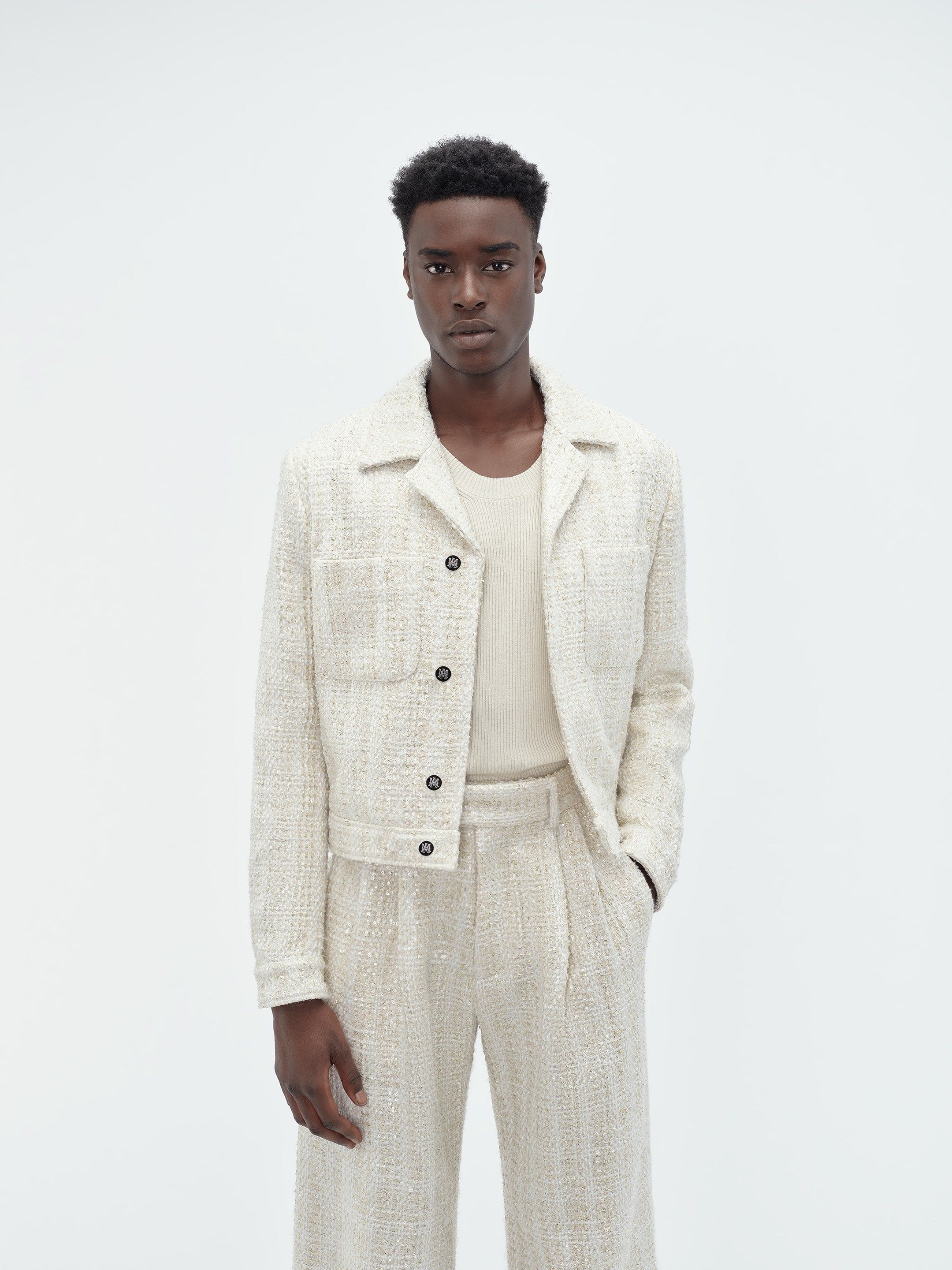 Ropa De Abrigo Amiri Sequin Boucle Shirt Jacket Hombre Alabaster | YRGMAS-527