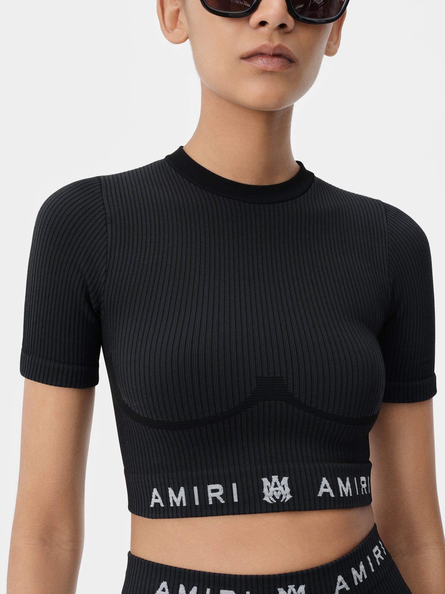 Ropa Deportiva Amiri Ma Ribbed Seamless S/S Top Mujer Negros | IRWMAF-648