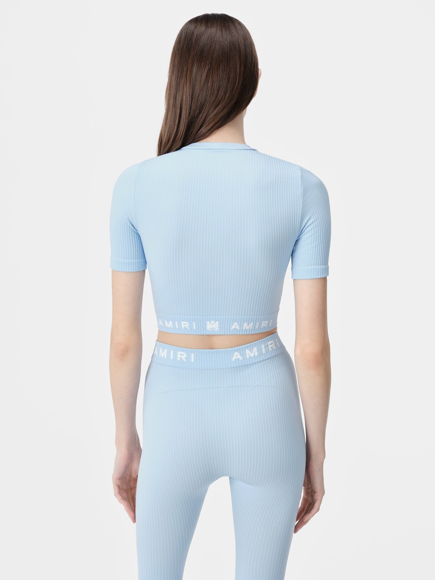 Ropa Deportiva Amiri Ma Ribbed Seamless S/S Top Mujer Cerulean | IBJOGM-785