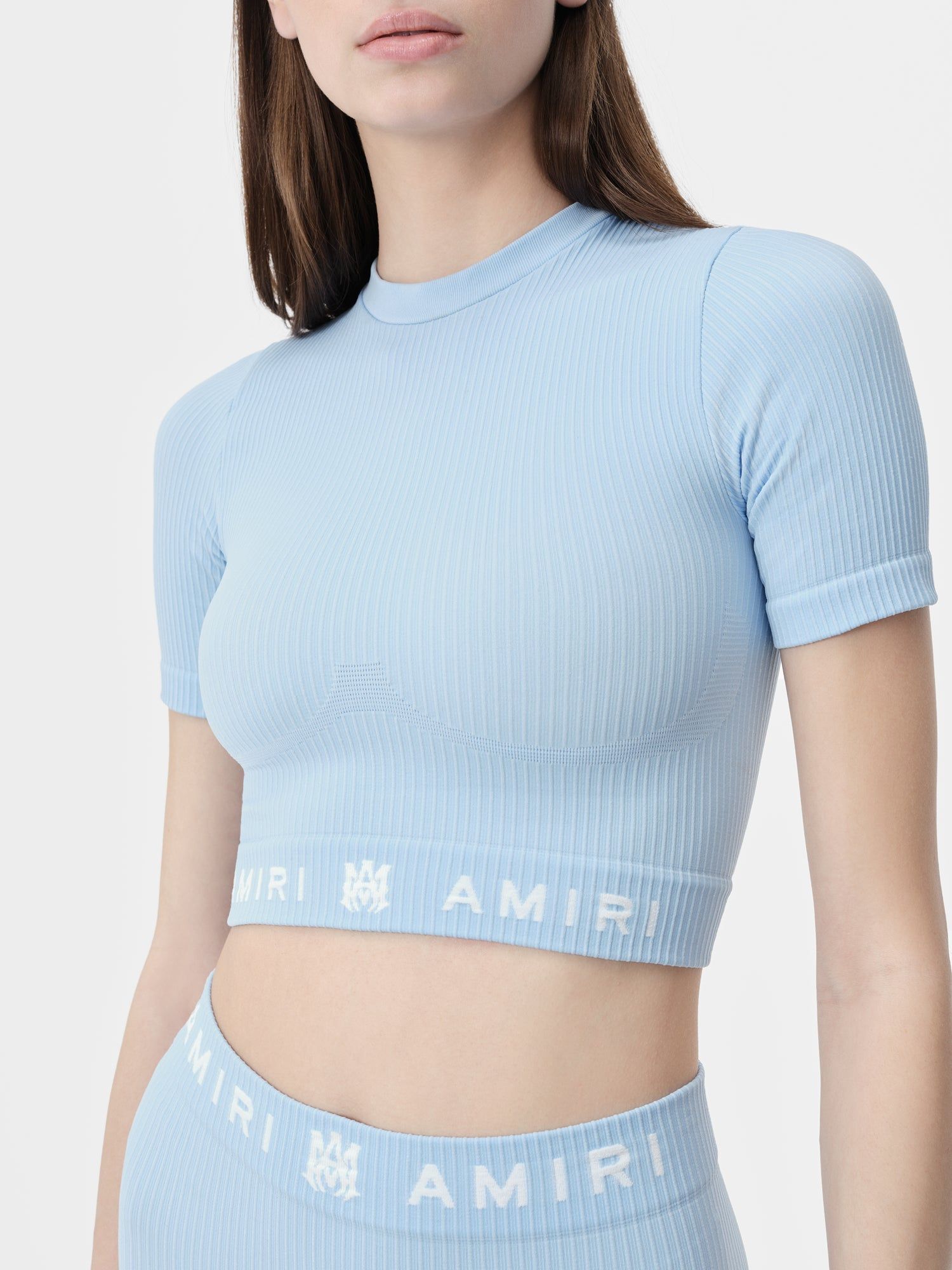 Ropa Deportiva Amiri Ma Ribbed Seamless S/S Top Mujer Cerulean | IBJOGM-785