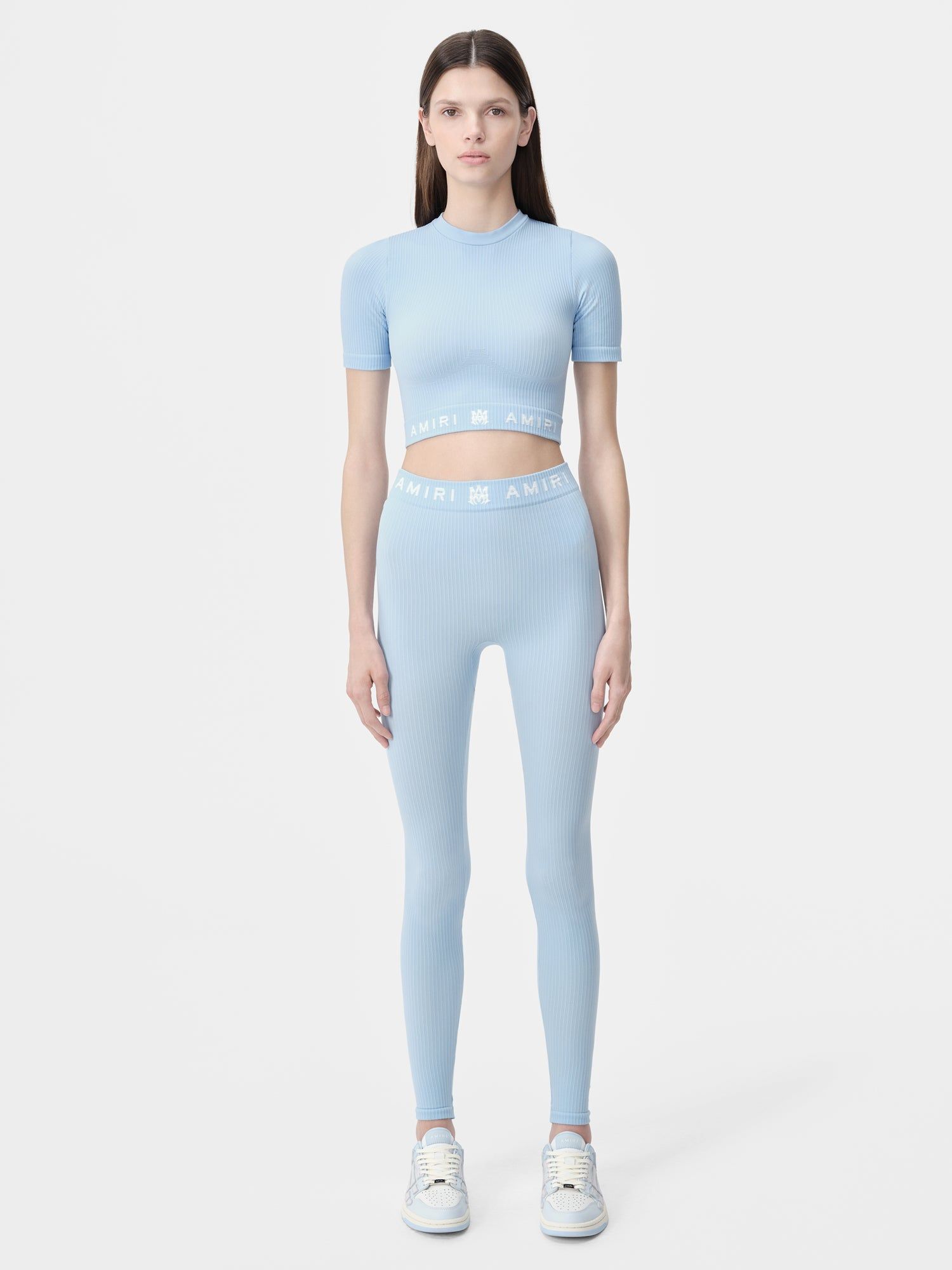 Ropa Deportiva Amiri Ma Ribbed Seamless S/S Top Mujer Cerulean | IBJOGM-785