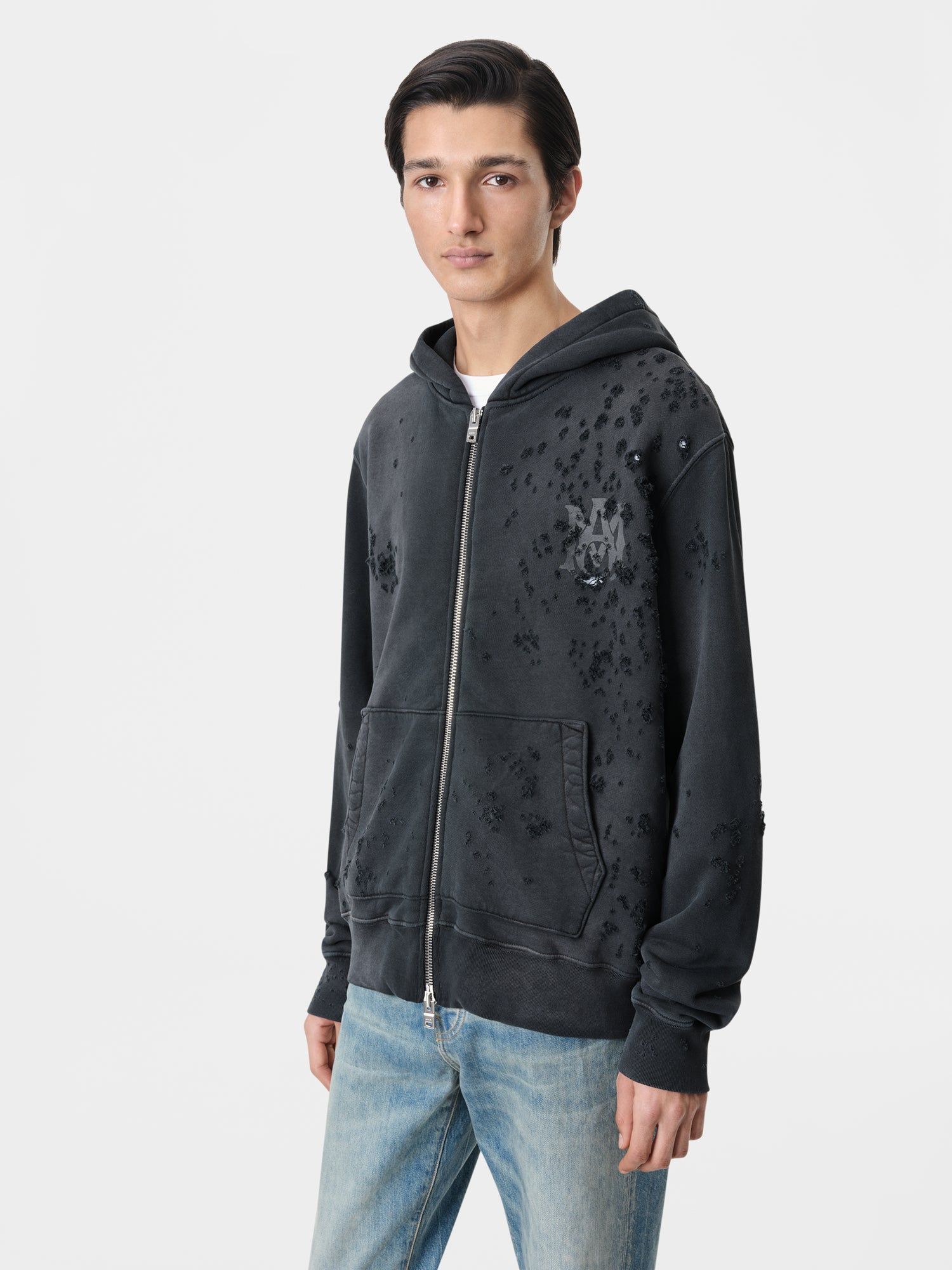 Sudaderas Amiri Ma Logo Shotgun Zip Hoodie Hombre Negros | SDVJHI-258