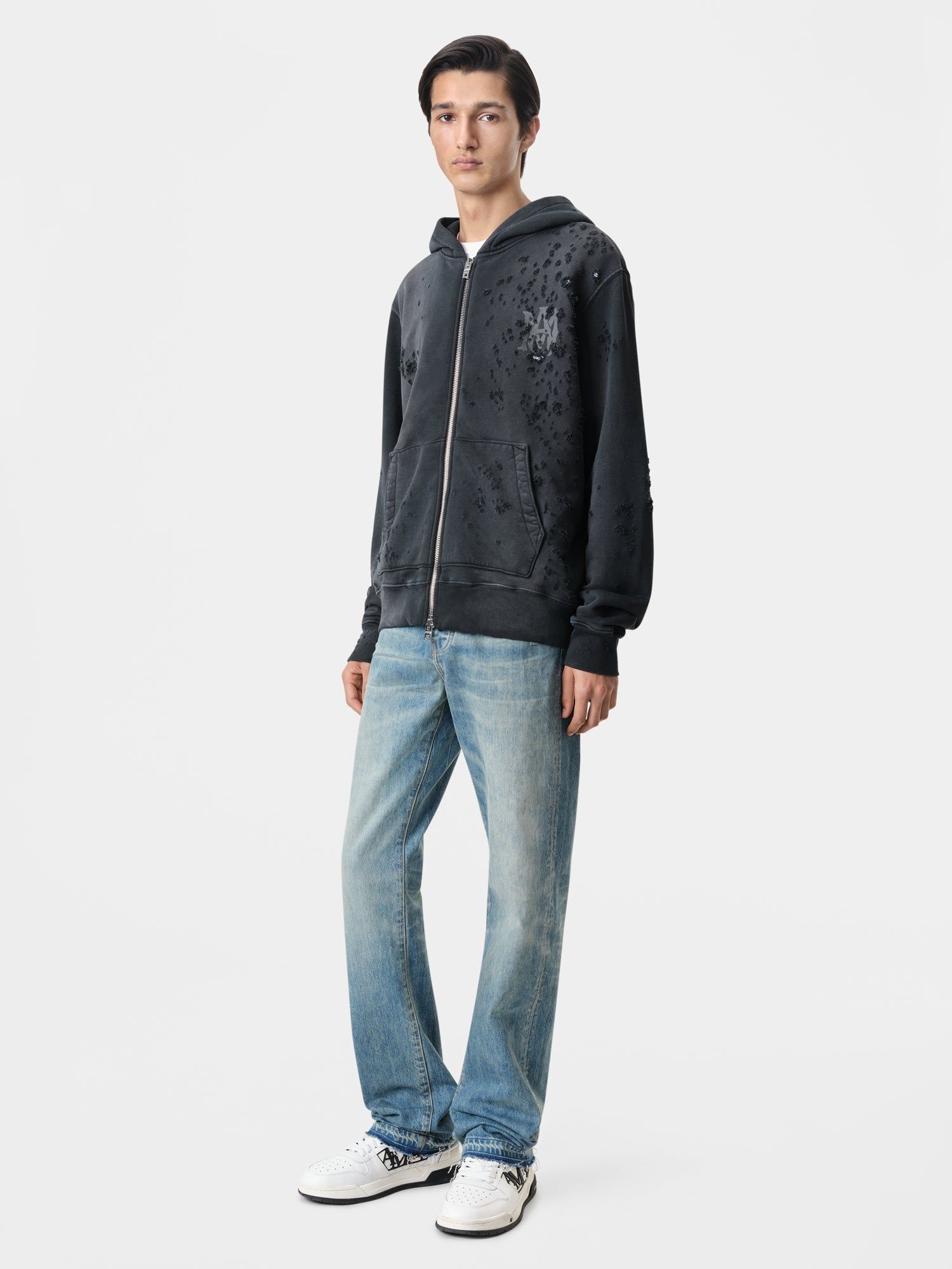 Sudaderas Amiri Ma Logo Shotgun Zip Hoodie Hombre Negros | SDVJHI-258