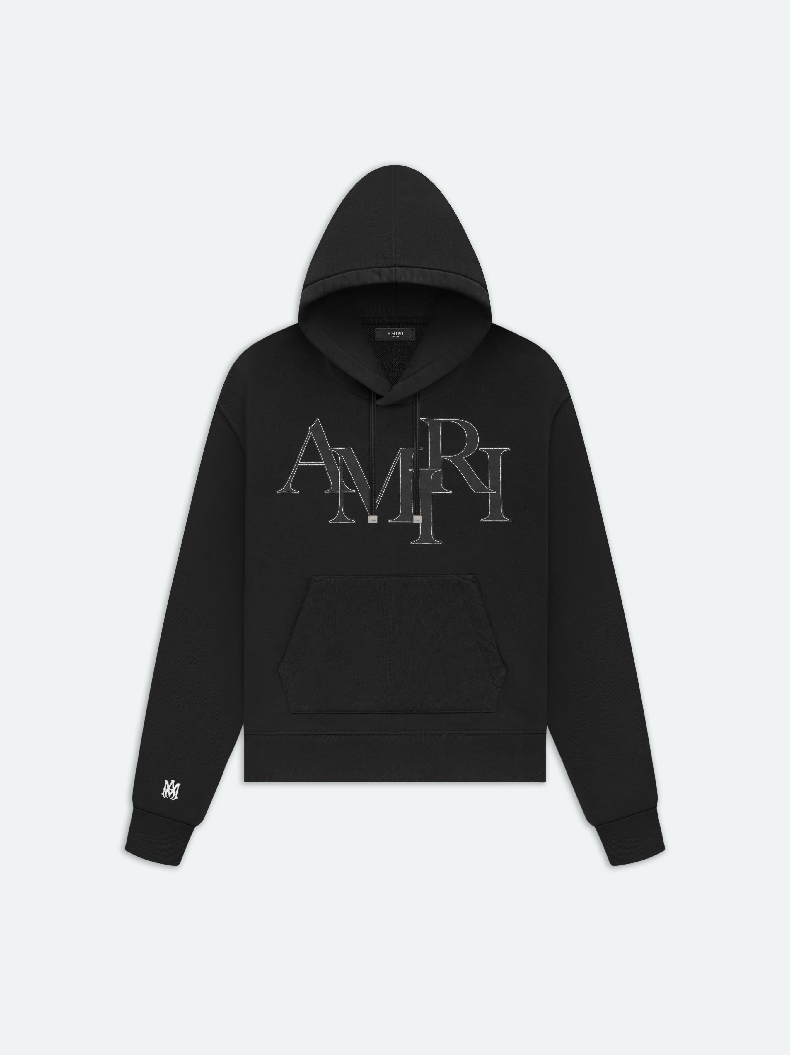 Sudaderas Amiri Staggered Logo Hoodie Hombre Negros | PZUFOW-175