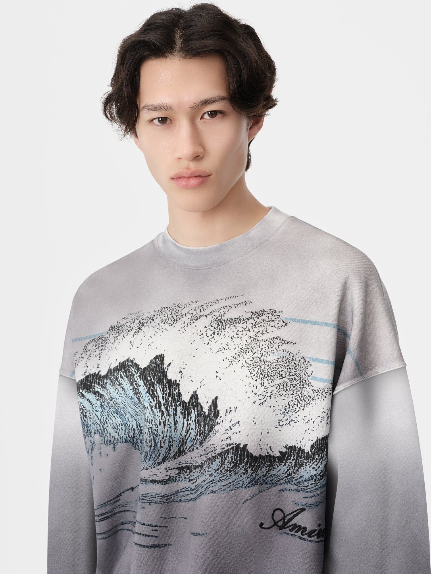 Sudaderas Amiri Vintage Wave Oversized Crew Hombre Negros | OAYIPR-863