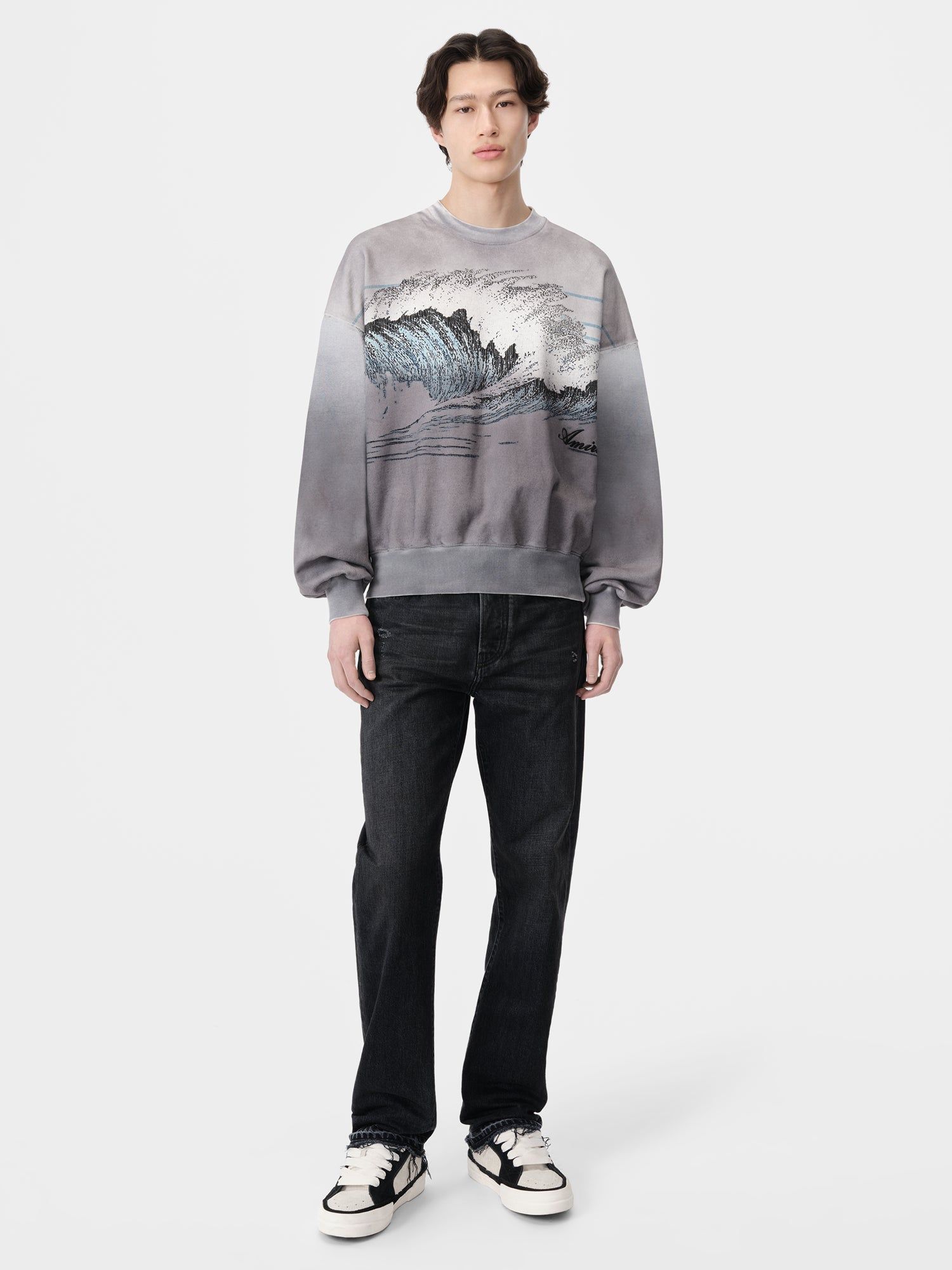 Sudaderas Amiri Vintage Wave Oversized Crew Hombre Negros | OAYIPR-863